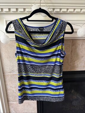 Sleeveless Cowl Neck Striped Tank in Blue and Lime
